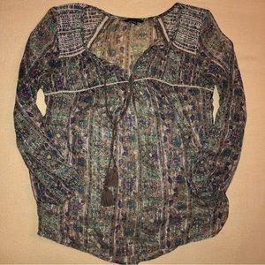 American Eagle Boho Top Paisley w/ Tassels Size XS